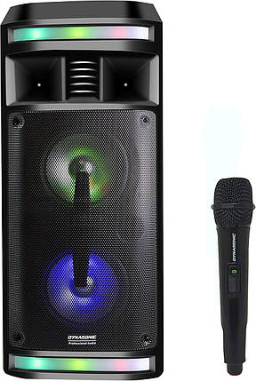 Портативна колонка Dynasonic DY-65201 (з мікрофоном, з пультом, з підсвічуванням, 25x25x56.5cm, 20W, FM), фото 1