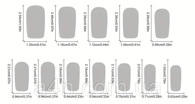 Размеры накладных ногтей