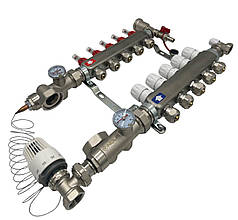 Колектор для теплої підлоги Nolf на 5 контурів (нержавіюча сталь) в зборі (бічне підключення) Німеччина