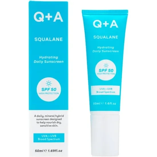 Сонцезахисний зволожуючий крем для обличчя зі скваланом SPF 50 Q+A 50 мл