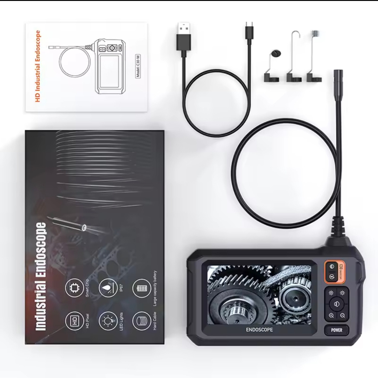 Відеоендоскоп 8 мм пряма і бокова HD 1080P 1м 4.3" IPS екран IP67 2000mAh C30-M INSKAM
