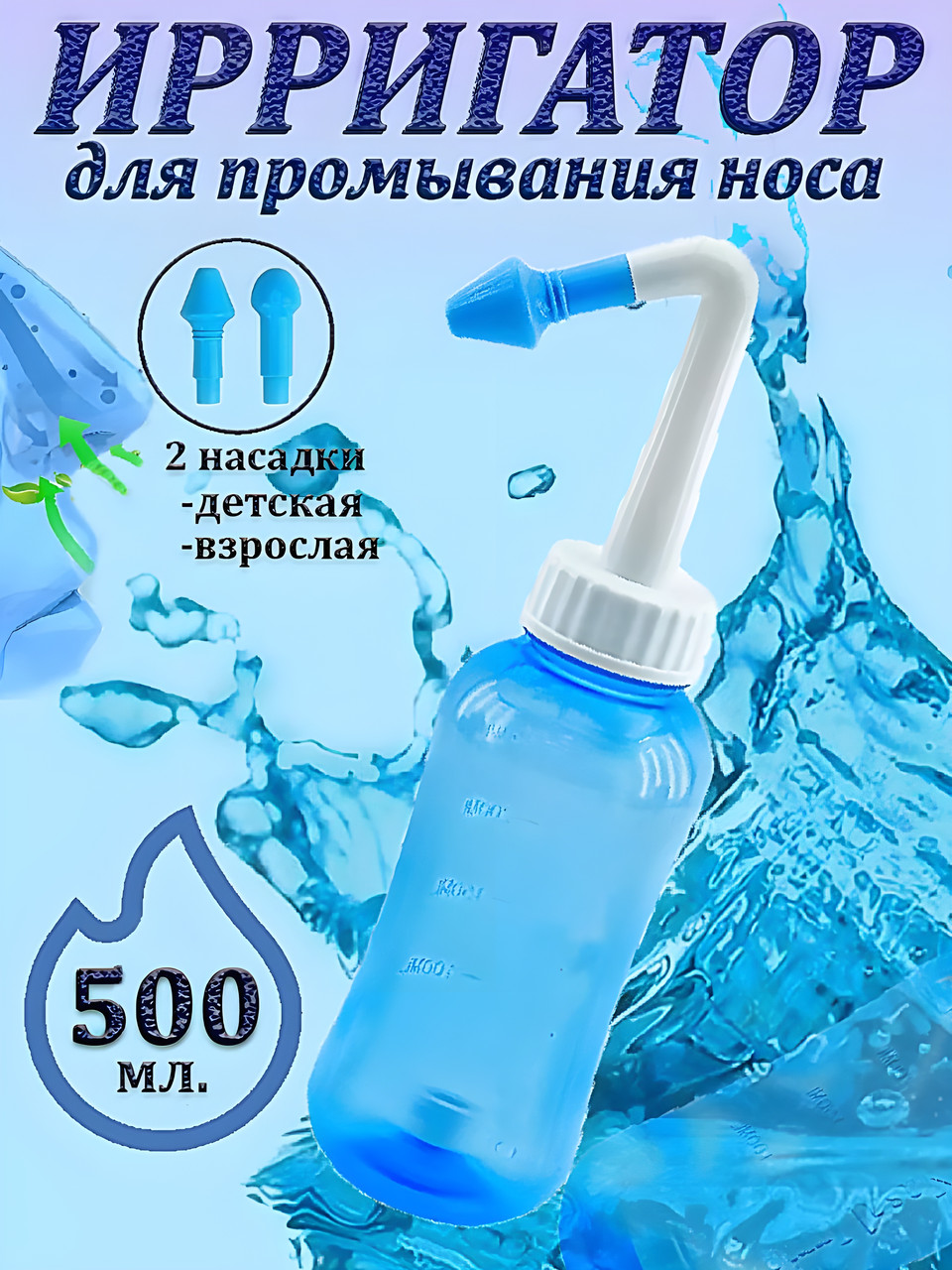 Пристрій пляшка для промивання носа сіллю для дітей та дорослих аспіратор іригатор 500 мл
