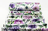 Сатин digital, ширина 240 см "Півонії та гортензії" бузкового-фіолетового кольору на білому №SB-3486, фото 4