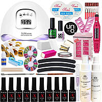 Стартовий набір для манікюру з гель-лаками з лампою Sun X5 MAX, 80W та фрезер-ручкою (манікюрний набір) EN