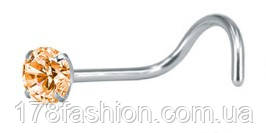 Сережка для пірсингу носа з ніжно жовтим камінчиком 2 мм. під срібло, фото 1