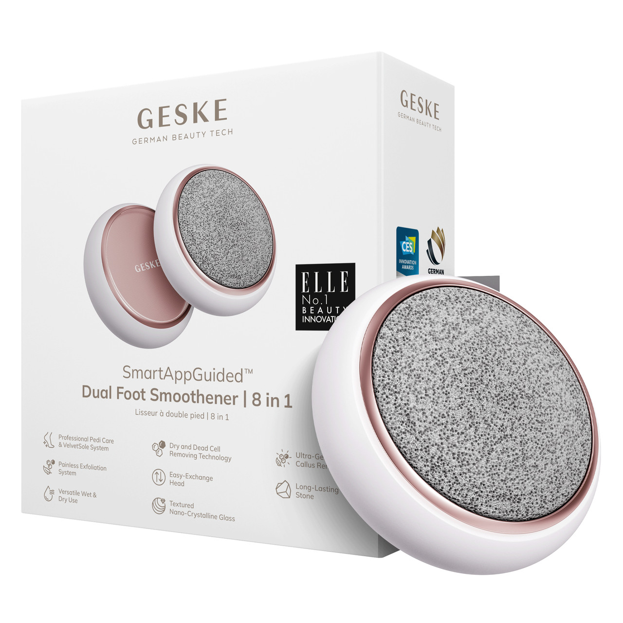 Набір для догляду за стопами Geske Dual Foot Smoothener 8в1 White | Видаляє омертвілі клітини шкіри, мозолі, вирівнює контури стоп