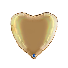 18" GRABO-ГР СЕРЦЕ Голографія Сатин Шампань | Rainbow Holographic Platinum Champagne (УП)