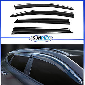 Дефлектори вікон, вітровики на Hyundai Tucson 2015-2021 (скотч) з хром молдингом Sunplex