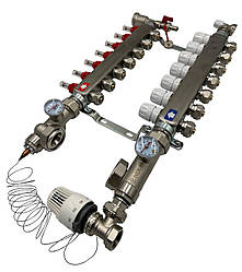 Колектор для теплої підлоги Nolf на 7 контурів (Нержавіюча сталь) в зборі (бічне підключення) Німеччина