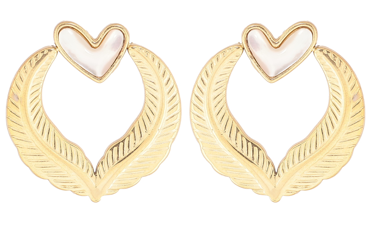 Сережки Xuping Позолота 14K пусети «Візерунок з перламутровими сердечками»