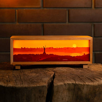 Нічник-панорама “Вечірній Київ”, лаковане дерево (LED, Акумулятор, USB Type-C)