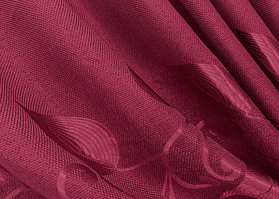 Шторна тканина льон рогожка "Листя". Колір рубіновий. Код 1721ш