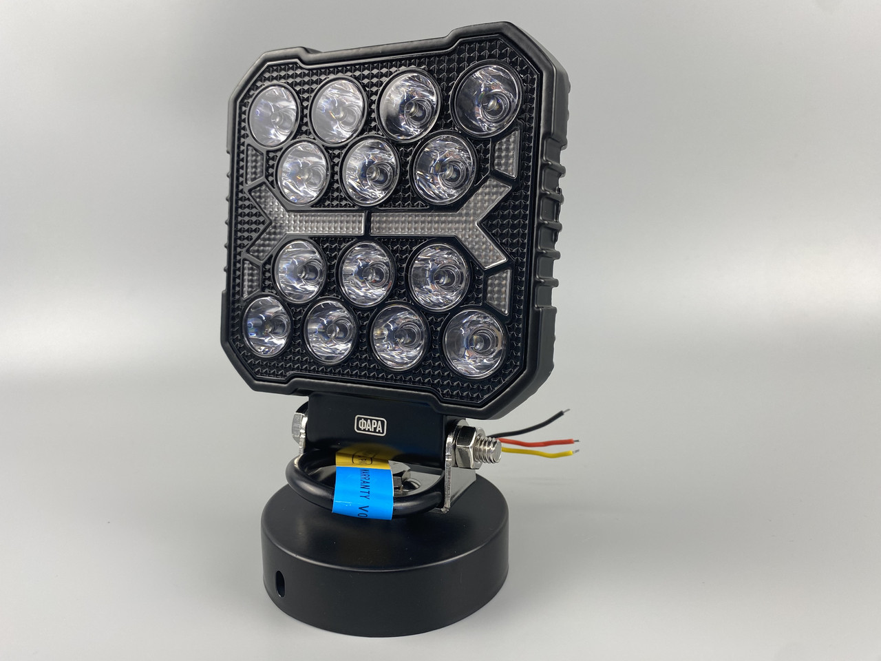 Фара LED квадратна 16 Led chip 12/24V. Широкий промінь + DRL світло (жовта горизонт лінія), світло 6500К, IP67, фото 1