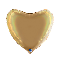 36" GRABO-ГР 064 СЕРЦЕ Голографія Сатин Шампань | Rainbow Holographic Platinum Champagne (УП)