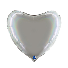 36" GRABO-ГР 062 СЕРЦЕ Голографія Сатин Срібло | Rainbow Holographic Platinum Pure (УП)