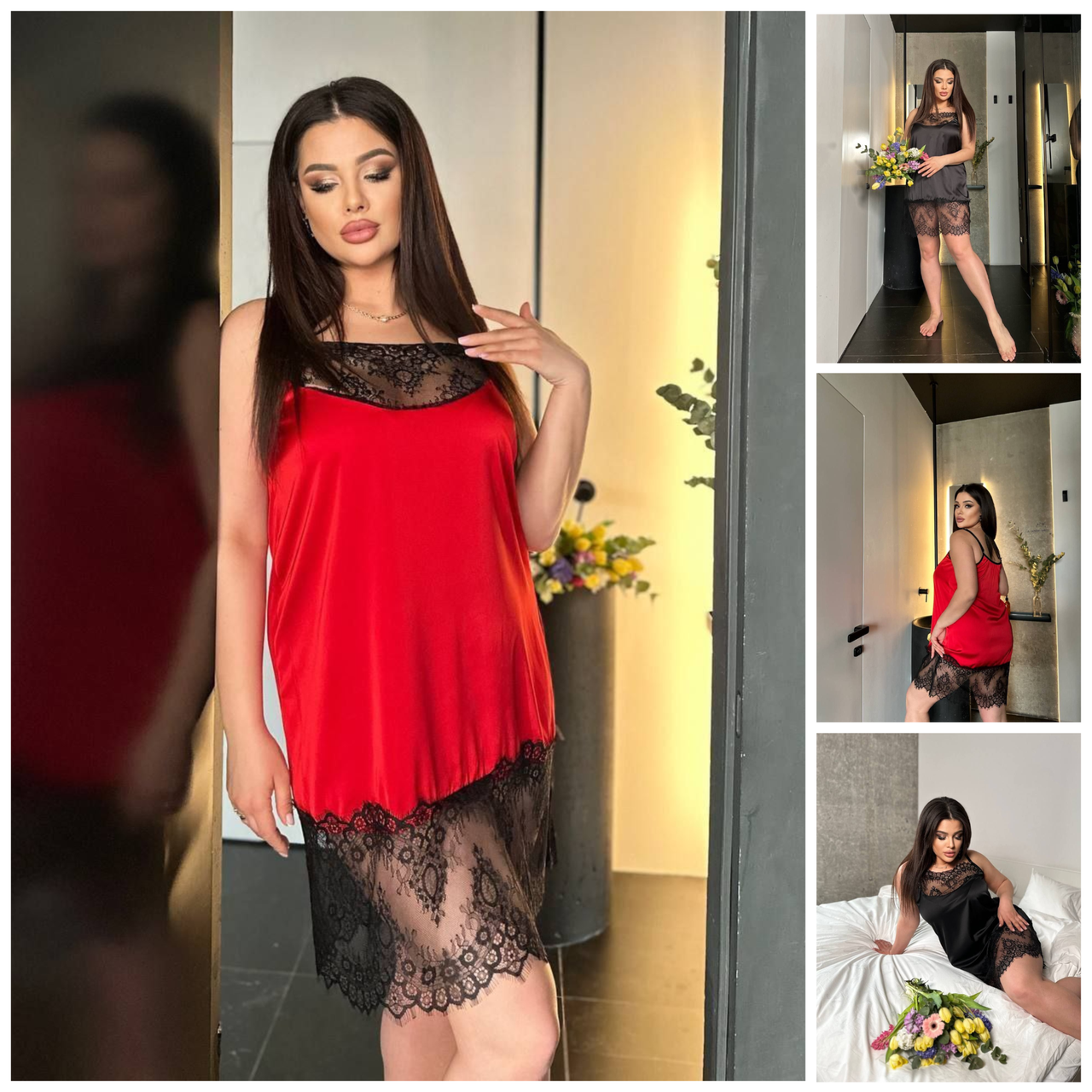 46-60 Ошатна нічна сорочка з мереживом, фото 1