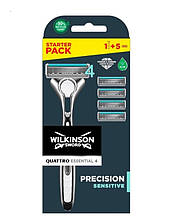 Станок для гоління чоловічий Wilkinson Sword Quattro Sensitive + 4 змінні картриджі
