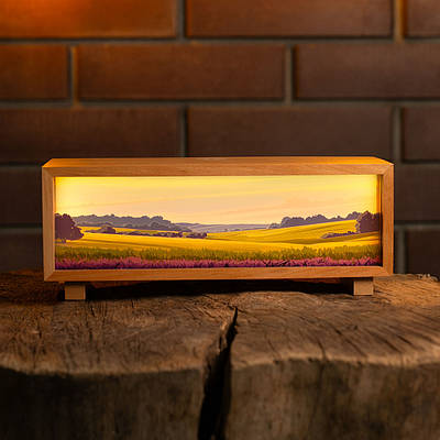 Нічник-панорама “Лавандове поле”, лаковане дерево (LED, Акумулятор, USB Type-C)