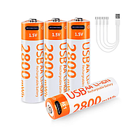 Акумуляторна батарея, що перезаряджається MATOV AA Type-C 1.5V 2800 mWh (4 шт в комплекті)