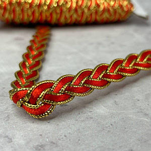 Декоративна тасьма-косичка 13 мм (8-464) - червоний з золотом