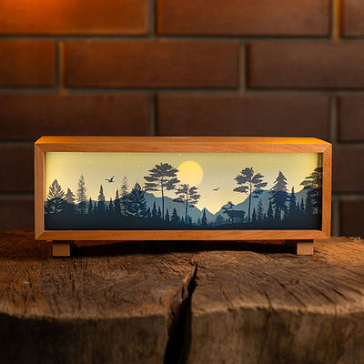 Нічник-панорама “Нічний ліс”, лаковане дерево (LED, Акумулятор, USB Type-C)