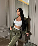 Костюм-трійка жіночий велюровий кофта + штани + топ 42-44 46-48, фото 3