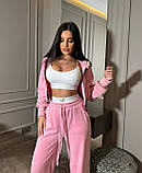 Костюм-трійка жіночий велюровий кофта + штани + топ 42-44 46-48, фото 4