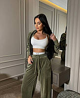 Костюм-трійка жіночий велюровий кофта + штани + топ 42-44 46-48