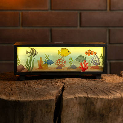 Нічник-панорама “Мальований акваріум”, чорний (LED, Акумулятор, USB Type-C)