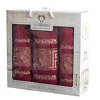 Подарунковий набір махрових рушників у коробці 3шт "Версаче"- (Бордо)