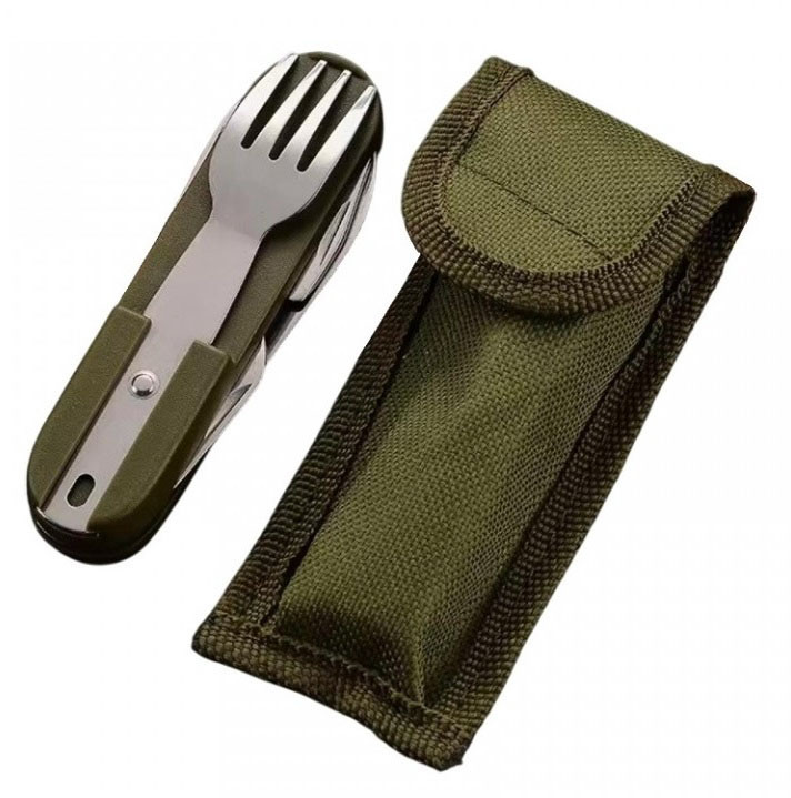 Туристичний мультитул 6 в 1 з виделкою, ложкою і штопором | Складаний, похідний, з чохлом, фото 1