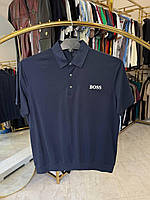 Поло з коротким рукавом БОСС 3-7ХЛ (батал) 2540 синє манжет