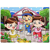 Дитячий дерев'яний пазл-вкладиш "Весела гра" MD 1354-4, 12 елементів 15 х 11 х 0,4 см