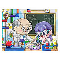 Дитячий дерев'яний пазл-вкладиш "Урок хімії" MD 1343-6, 12 елементів 15 х 11 х 0,4 см