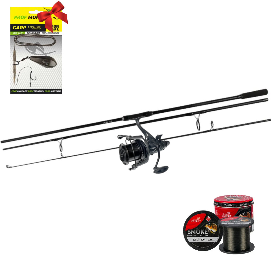 Набір короповий вудлище Feima Fos Eos Carp Rod 3.5Lbs 3.9 м + Котушка Carp Pro Tork 10000 FS + волосінь + оснастка