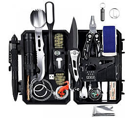 Набір для виживання 35 в 1 для туризму та кемпінгу | Мультитул, ліхтарик, EDC карта, браслет, рибальський комплект