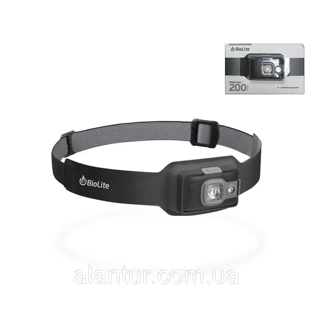 Налобний ліхтар BioLite Headlamp 200 лм, вологозахист IPX4, сірий, акумуляторний, фото 1