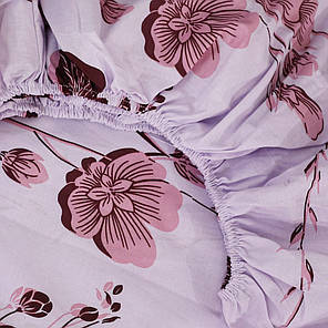 Міцне натяжне простирадло гумка односпальне із бязі пудрове (90*200*25) захисне бавовняне з квітковим принтом, фото 2