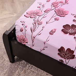 Міцне натяжне простирадло гумка односпальне із бязі пудрове (90*200*25) захисне бавовняне з квітковим принтом, фото 3