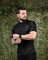 Тактична футболка Polo black чорне поло військова футболка з липучками для шеврону