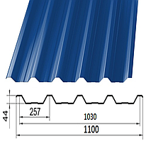 Профнастил НС-44 0.4 мм Ral 5005 поліестер (синій насичений)