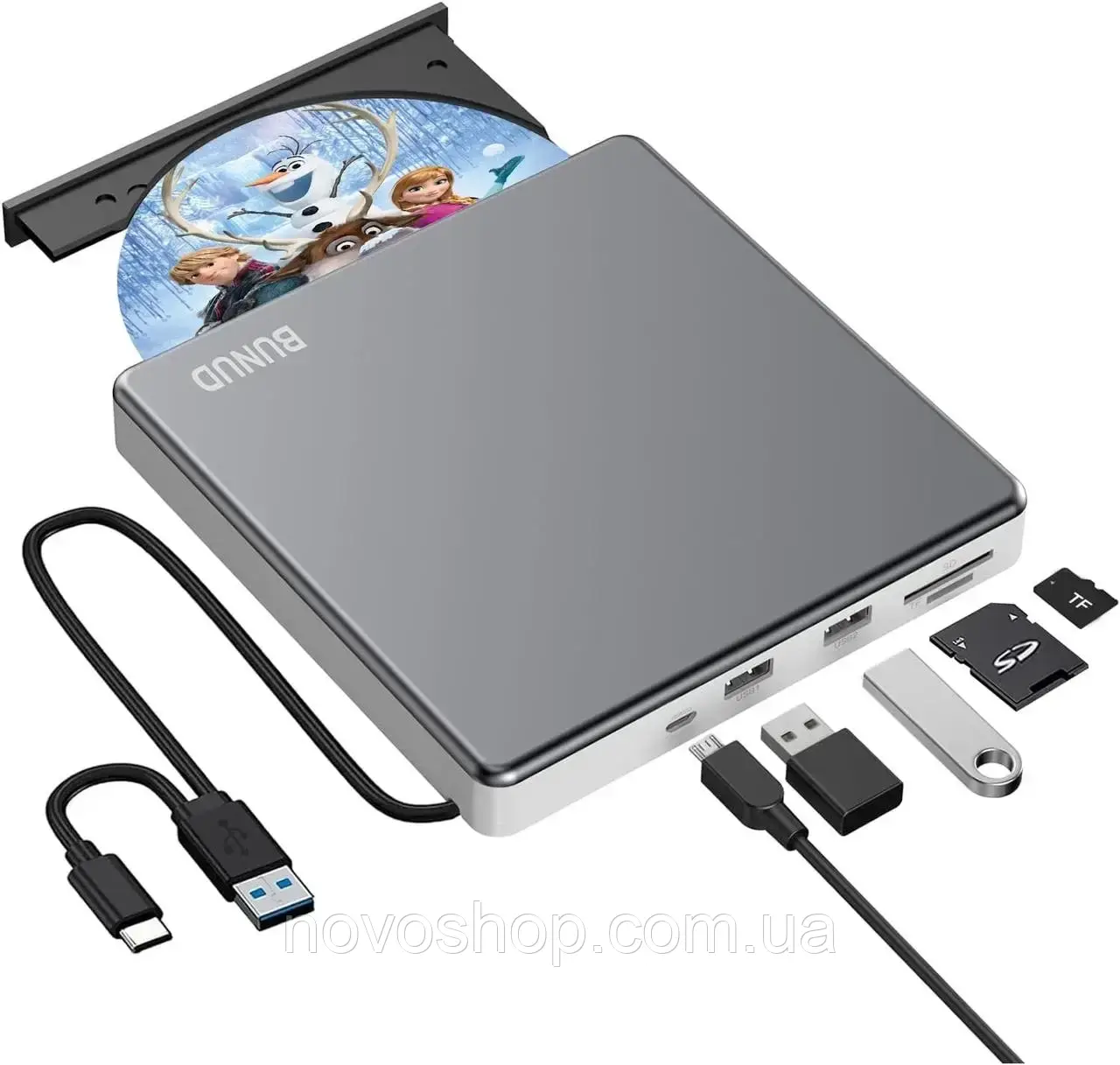Зовнішній DVD-привід Bunud CT10 5 в 1 з USB 3.0 та картридером SD для ноутбуків та ПК