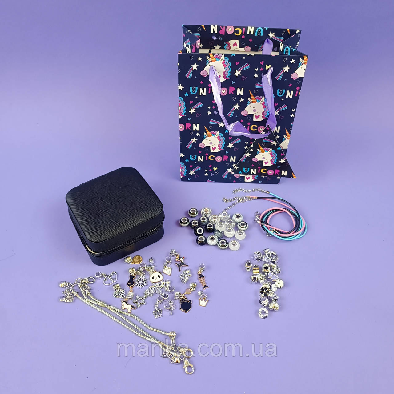 Набір прикрас для дівчинки 4977 G Пандора 6 основ браслетів, шарми, шкатулка, в коробці, фото 1