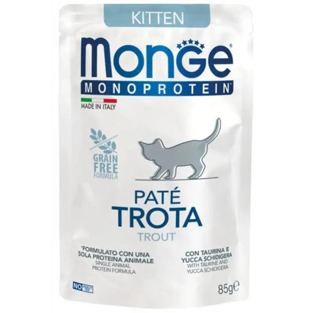 Вологий корм для кошенят Monge (Монж) Monoprotein Kitten 100% форель (паштет) 85 гр 28 шт