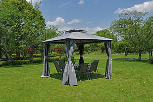 Павільйон літній для саду 3х3 м, москітні сітки на блискавці, штори з боків, вентиляція даху, колір сірий