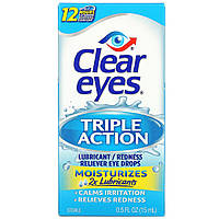 Clear Eyes, потрійної дії, краплі очей для змащення / зняття почервоніння, 0,5 рідких унцій (15 мл)