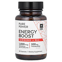 Dr. Mercola, Pure Power, добавка для підвищення рівня енергії, женьшень і вітамін B12, 30 капсул