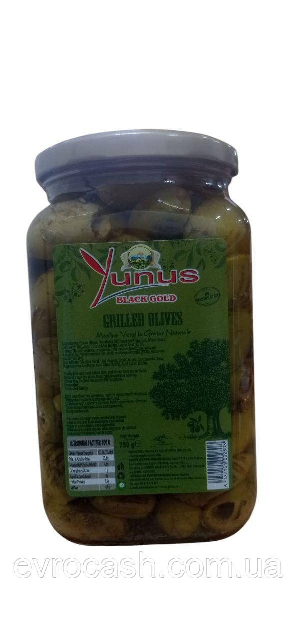 Зелені оливки гриль Yunus 450/750 гр 12 шт ящ