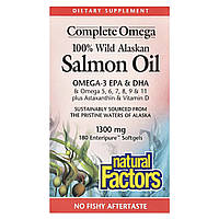Natural Factors, 100% олія дикого аляскинського лосося, 1300 мг, 180 м'яких таблеток Enteripure