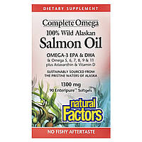 Natural Factors, 100% олія дикого аляскинського лосося, 1300 мг, 90 м'яких таблеток Enteripure